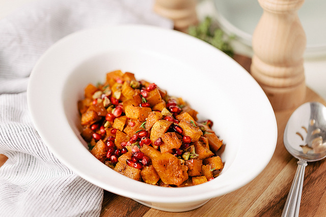 Roasted Butternut Squash, Pomegranate Seeds and Pistachios