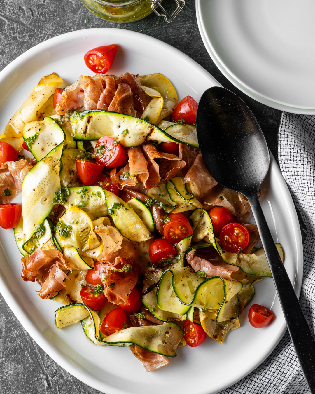 Grilled Prosciutto & Zucchini Ribbon Salad 
