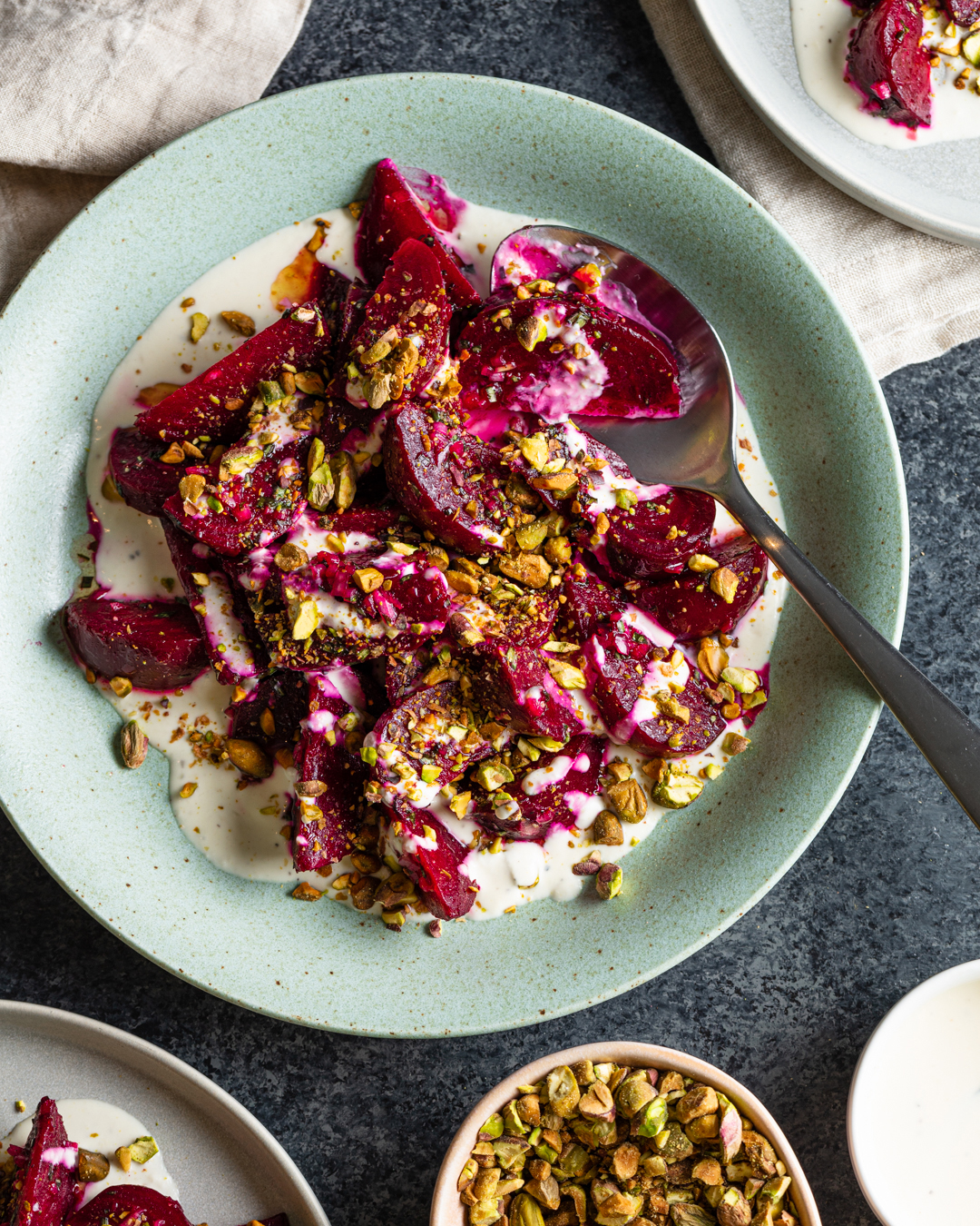 Roasted Beet & Pistachio Salad with Horseradish Crème Fraîche