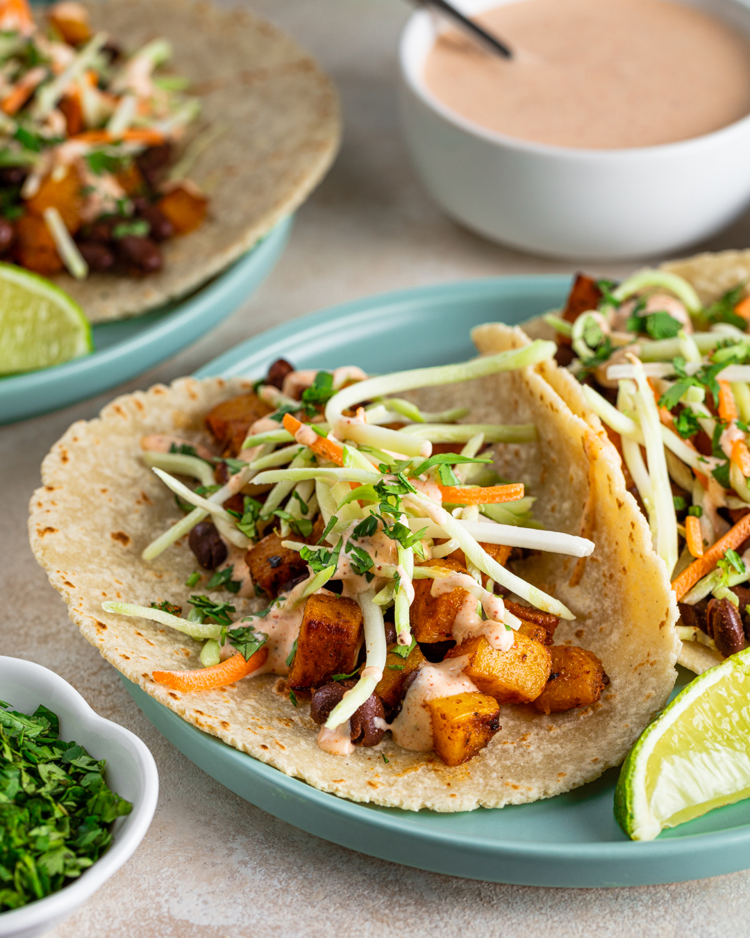 Butternut Squash Tacos with Spicy Crema