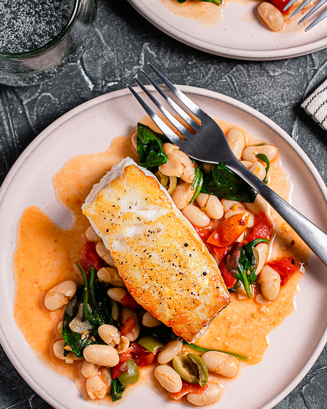 Seared Sea Bass with Lemon-Olive White Beans