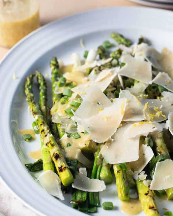 Grilled Asparagus & Green Onion with Parmesan Vinaigrette