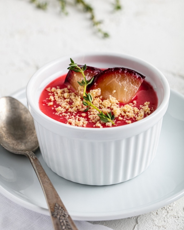 Lavender Panna Cotta & Roasted Plum Coulis