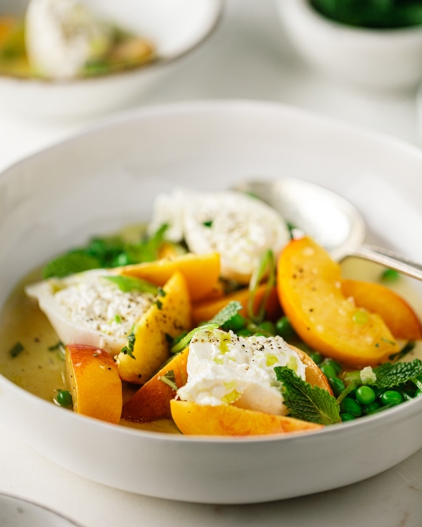 Peach, Pea & Burrata Salad