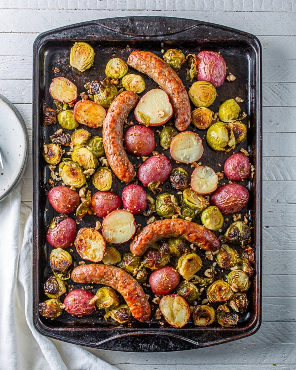 Sheet-Pan Sausage & Brussels Sprouts